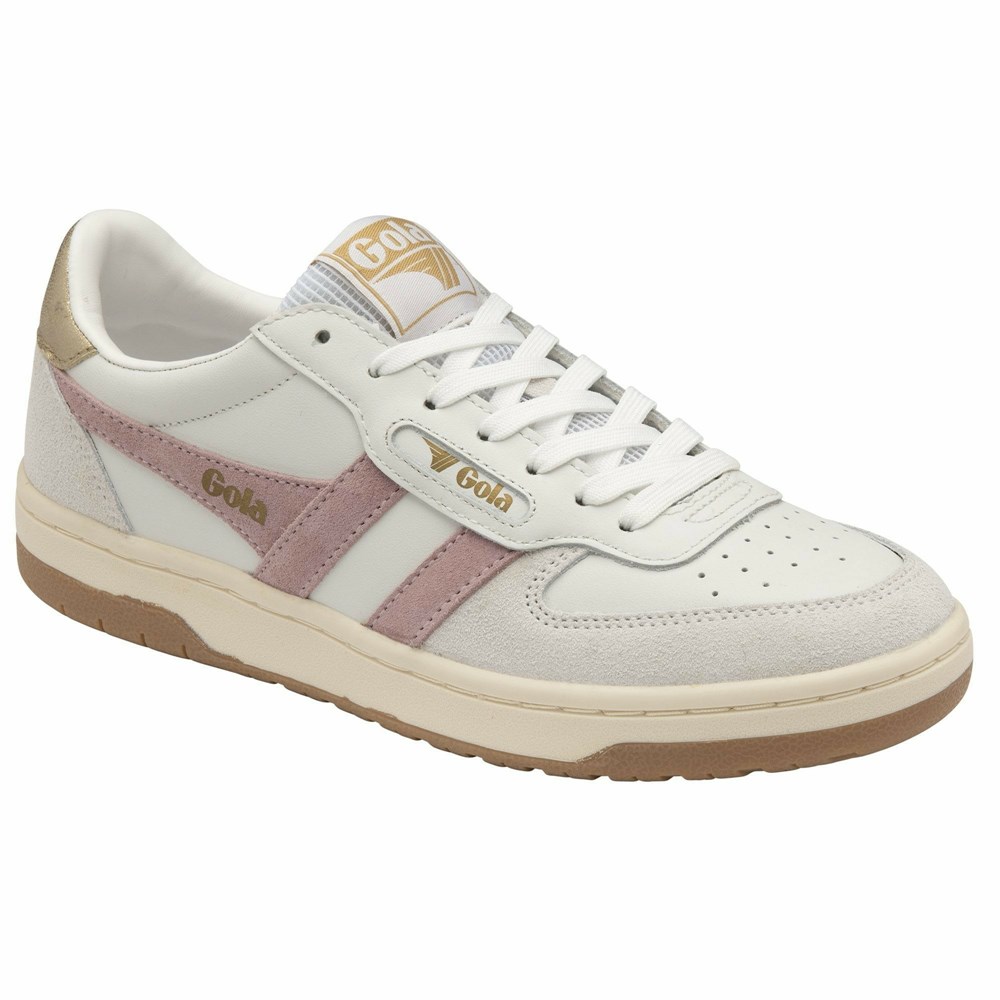 Basket Gola Hawk Blanche Rose Doré Femme | WFQK-12353773