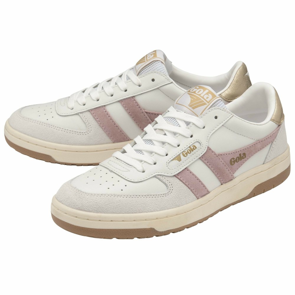 Basket Gola Hawk Blanche Rose Doré Femme | WFQK-12353773