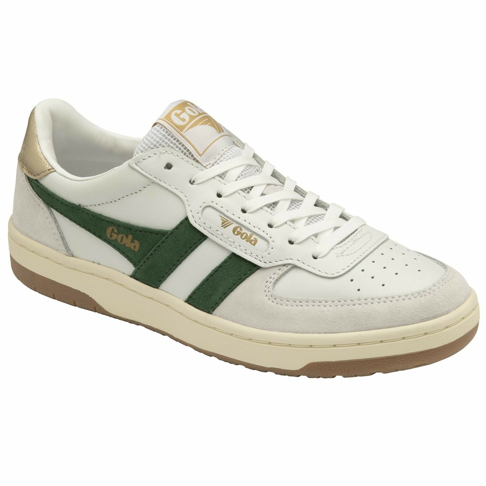 Basket Gola Hawk Blanche Vert Foncé Doré Femme | SBQO-23216780