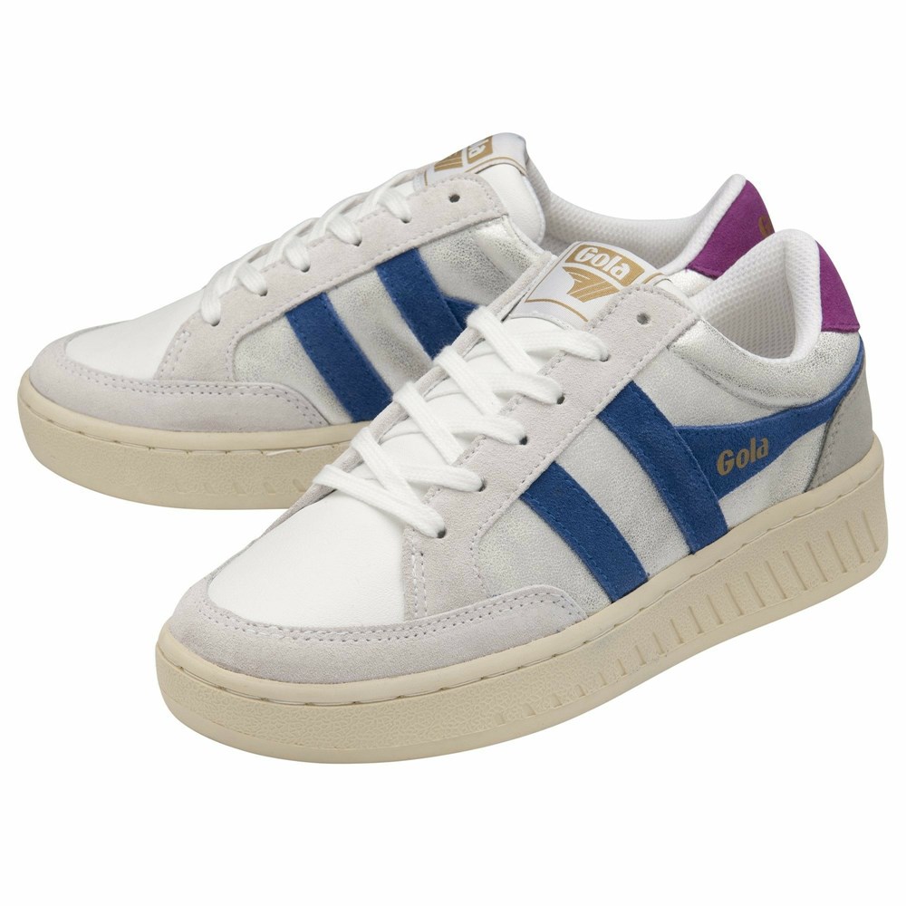 Basket Gola Superslam Blaze Blanche Bleu Femme | YFUI-74213499