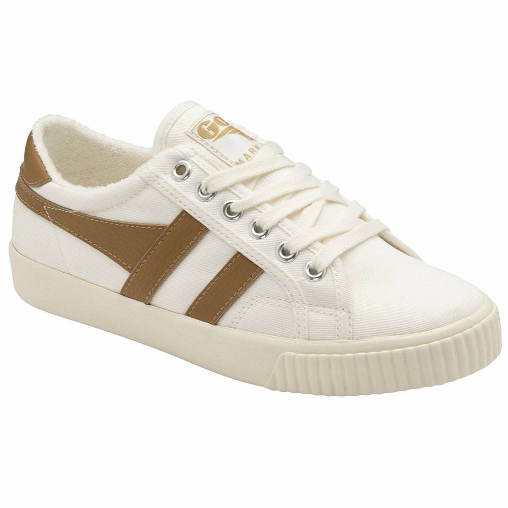 Basket Gola Tennis Mark Cox Blanche Marron Femme | YRBE-32720093