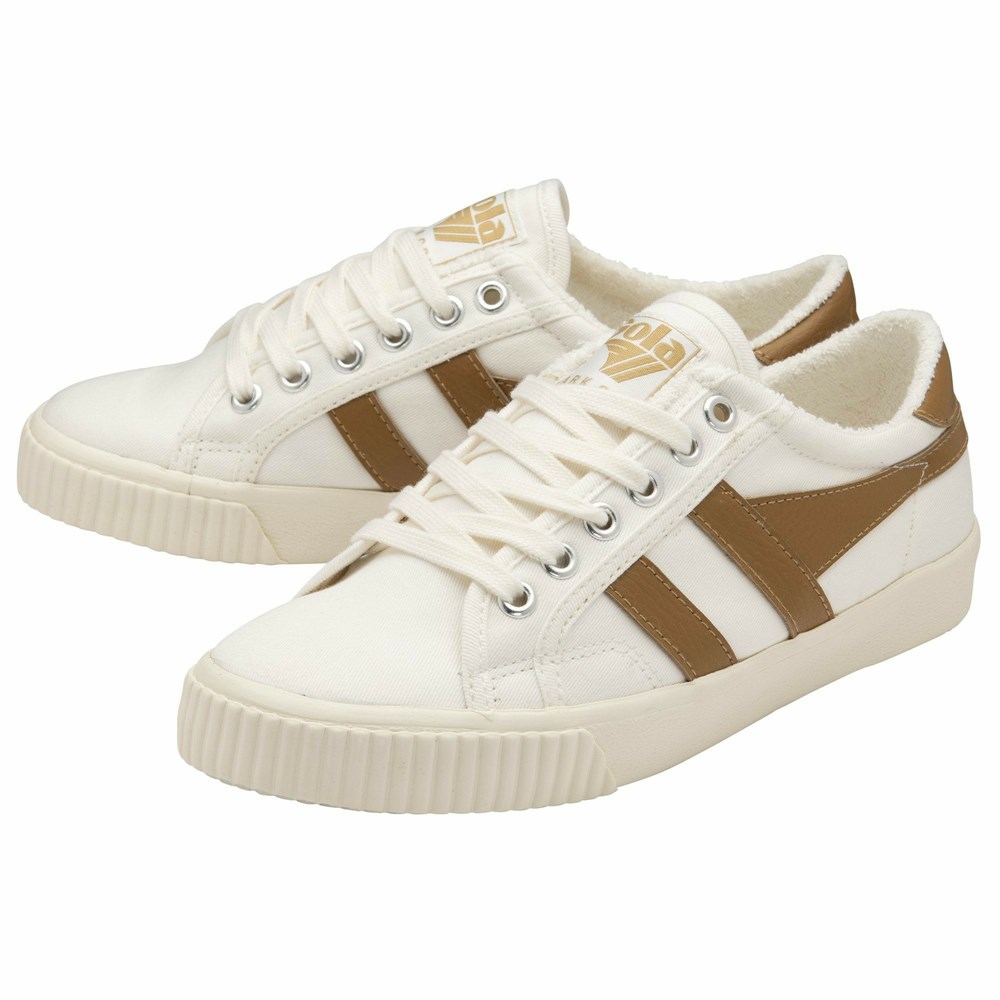 Basket Gola Tennis Mark Cox Blanche Marron Femme | YRBE-32720093