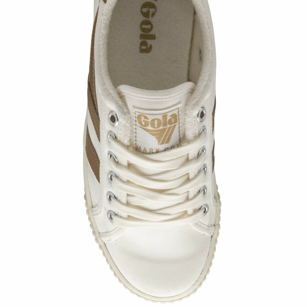 Basket Gola Tennis Mark Cox Blanche Marron Femme | YRBE-32720093