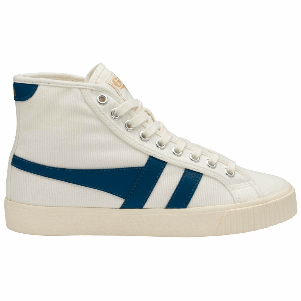 Basket Gola Tennis Mark Cox High Blanche Bleu Femme | VSUF-64541850