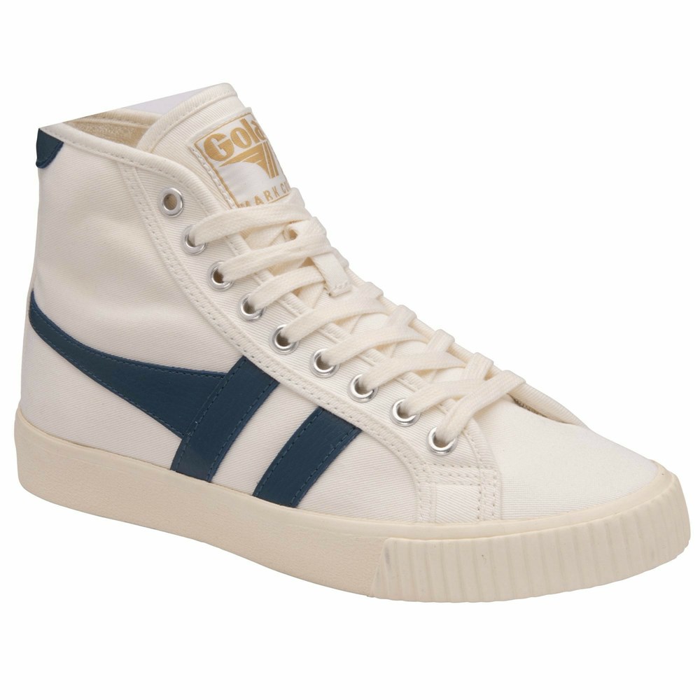 Basket Gola Tennis Mark Cox High Blanche Bleu Femme | VSUF-64541850