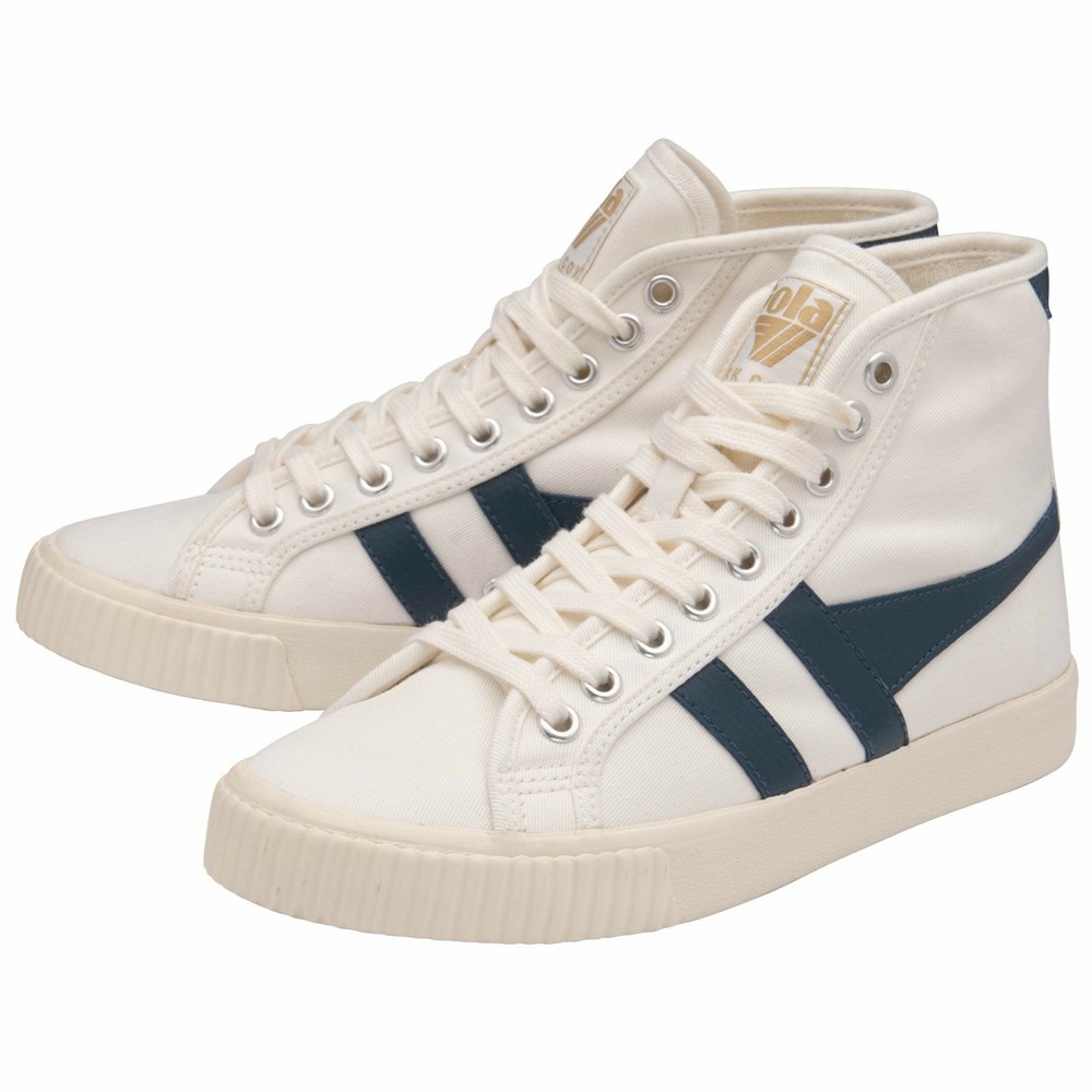 Basket Gola Tennis Mark Cox High Blanche Bleu Femme | VSUF-64541850