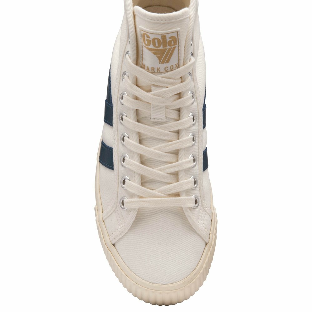 Basket Gola Tennis Mark Cox High Blanche Bleu Femme | VSUF-64541850