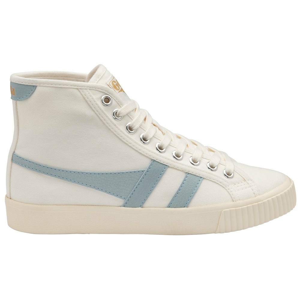 Basket Gola Tennis Mark Cox High Blanche Bleu Femme | NZKI-12323762