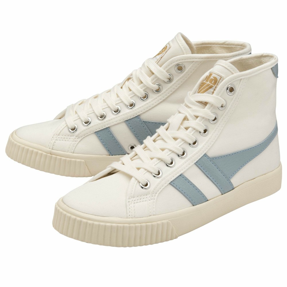 Basket Gola Tennis Mark Cox High Blanche Bleu Femme | NZKI-12323762