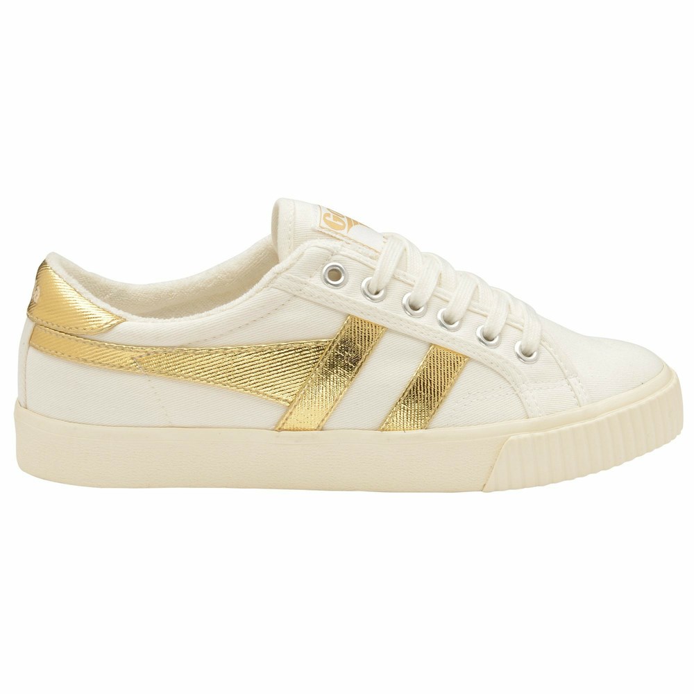 Basket Gola Tennis Mark Cox Blanche Doré Femme | ODNS-91385212