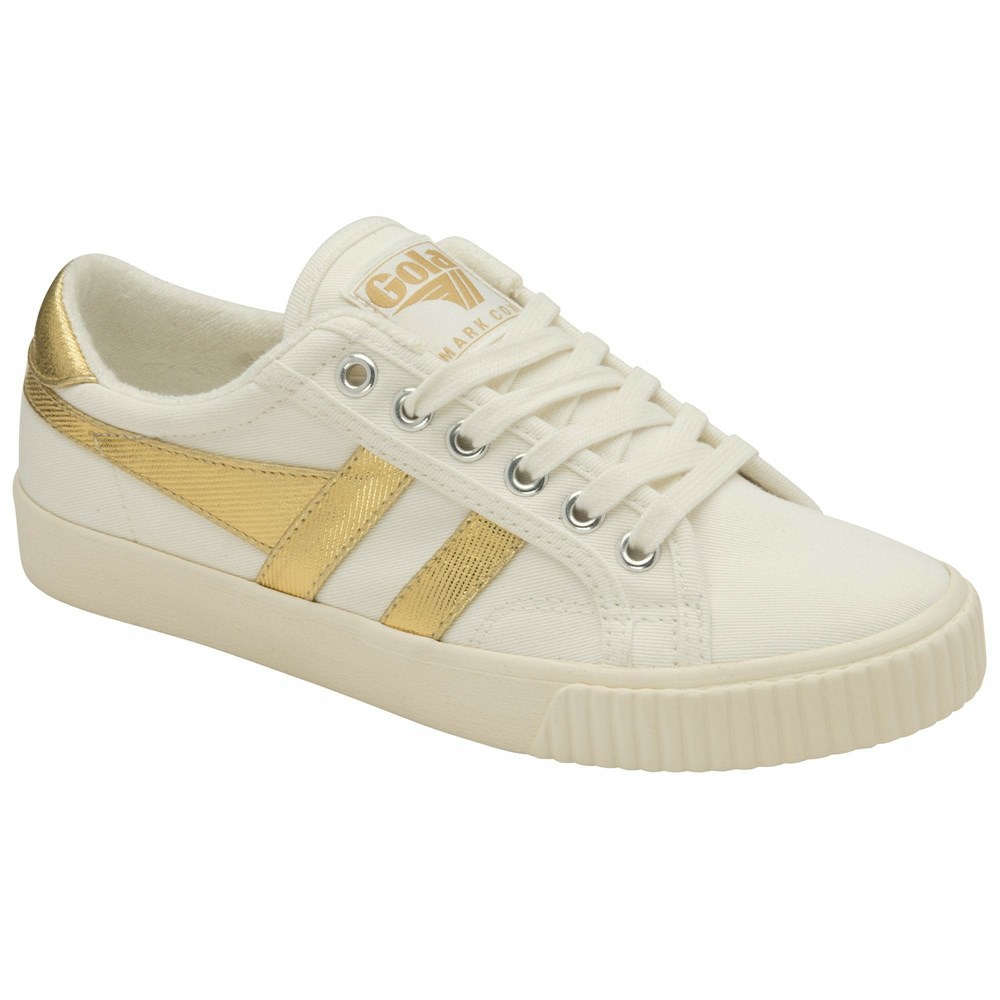 Basket Gola Tennis Mark Cox Blanche Doré Femme | ODNS-91385212