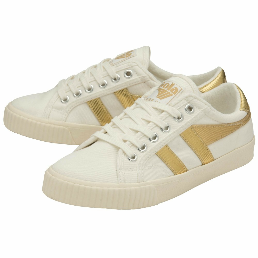 Basket Gola Tennis Mark Cox Blanche Doré Femme | ODNS-91385212