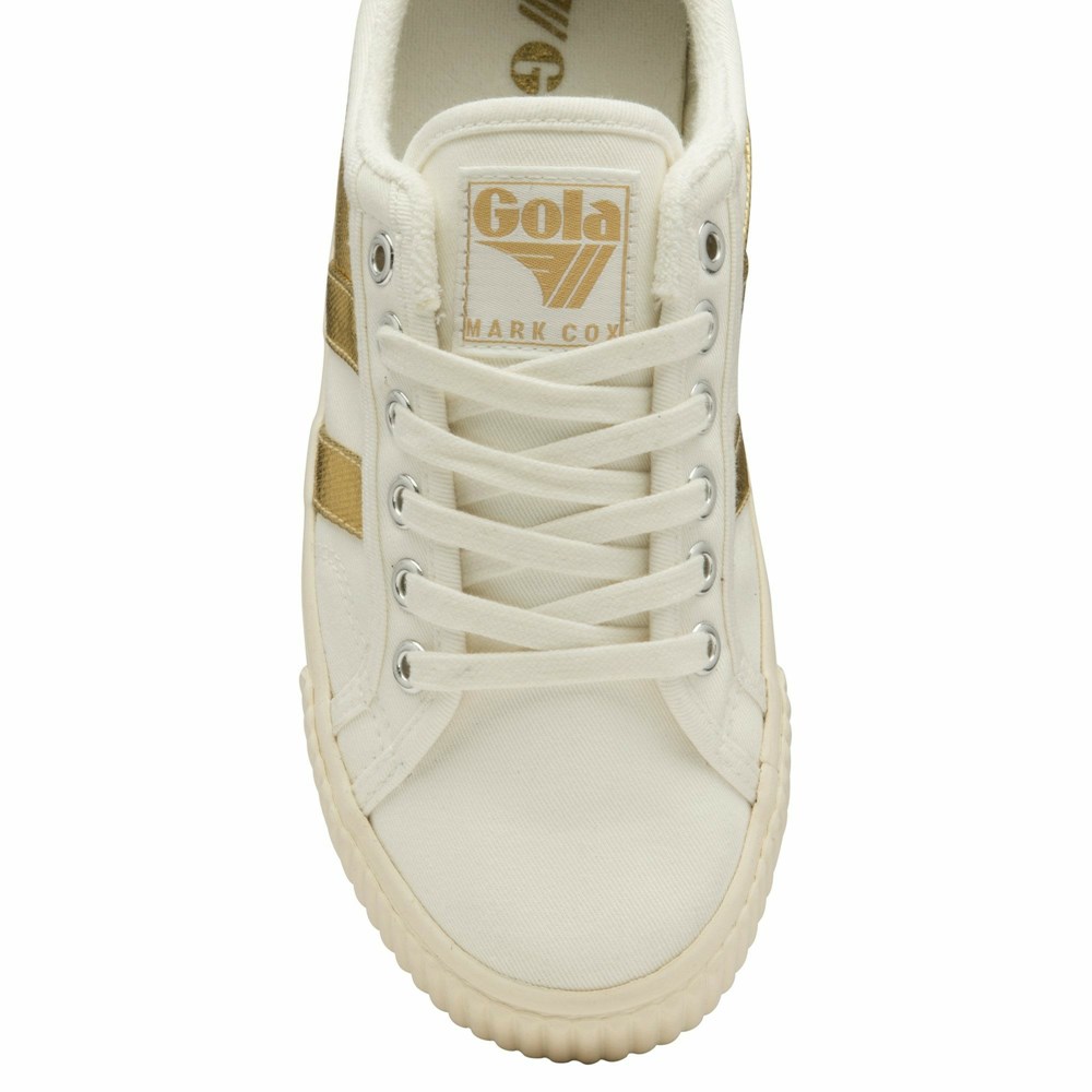 Basket Gola Tennis Mark Cox Blanche Doré Femme | ODNS-91385212