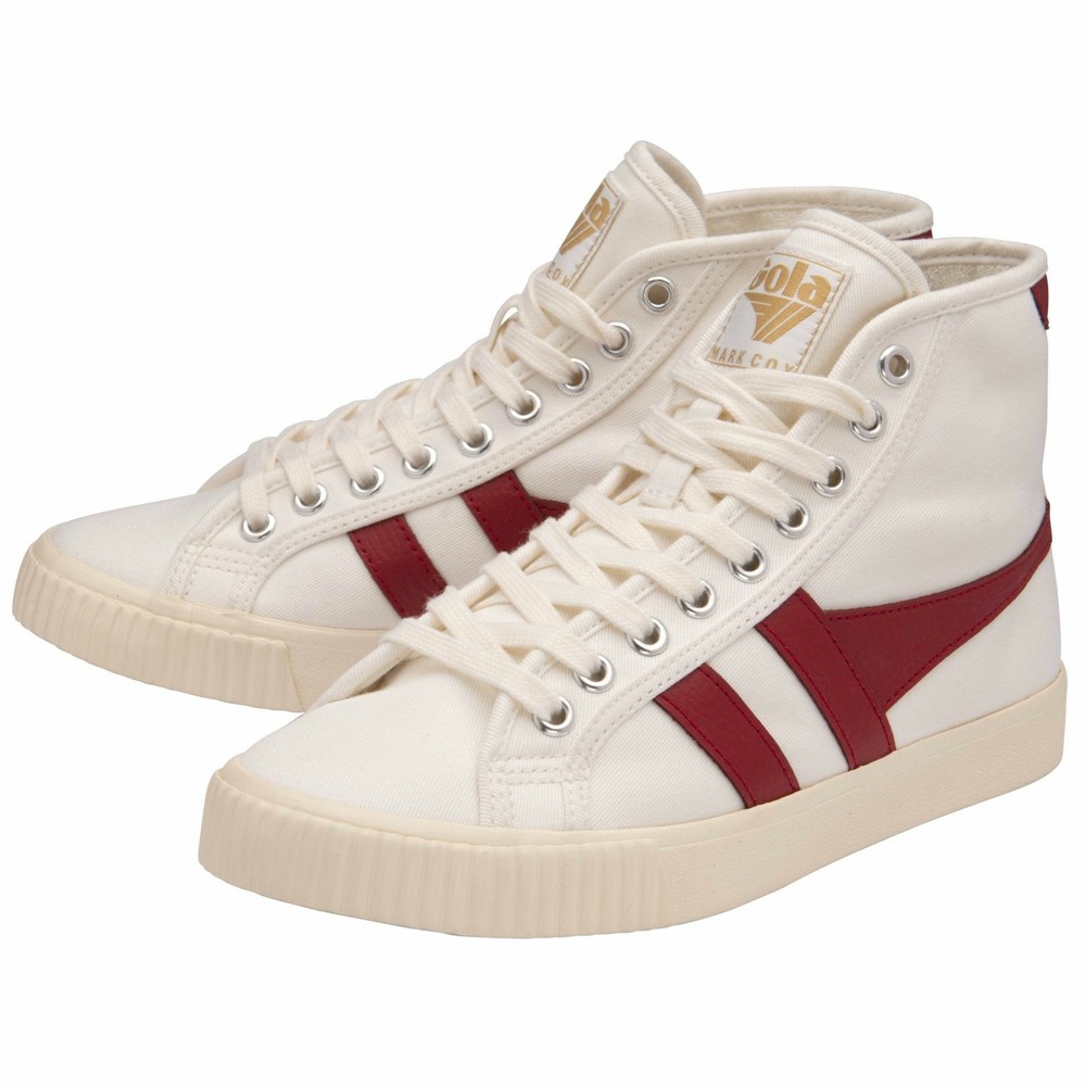 Basket Gola Tennis Mark Cox High Blanche Rouge Femme | ZAWU-87249304