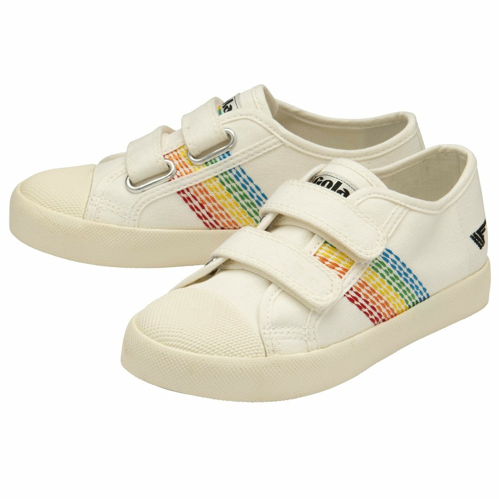 Basket Gola Vegan Coaster Rainbow Stitch Brides Blanche Multicolore Enfant | JTNB-11456755